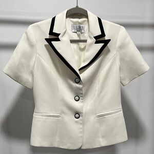 Julian Taylor White Short-Sleeve Blazer with Black Trim